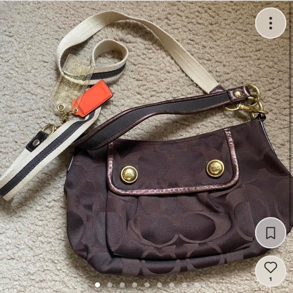 authentic coach brown monogram orange and gold tag shoulder/crossbody bag